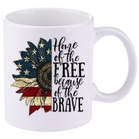 Home of the Free because of the Brave American Sunflower 11oz C Handle Ceramic Mug