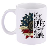 Home of the Free because of the Brave American Sunflower 11oz C Handle Ceramic Mug