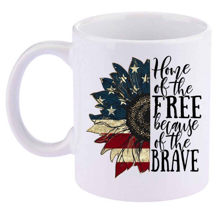Home of the Free because of the Brave American Sunflower 11oz C Handle Ceramic Mug