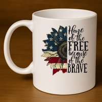 Home of the Free because of the Brave American Sunflower 11oz C Handle Ceramic Mug