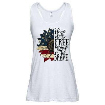 Home of the Free because of the Brave American Sunflower Ladies Essential Flowy Tank