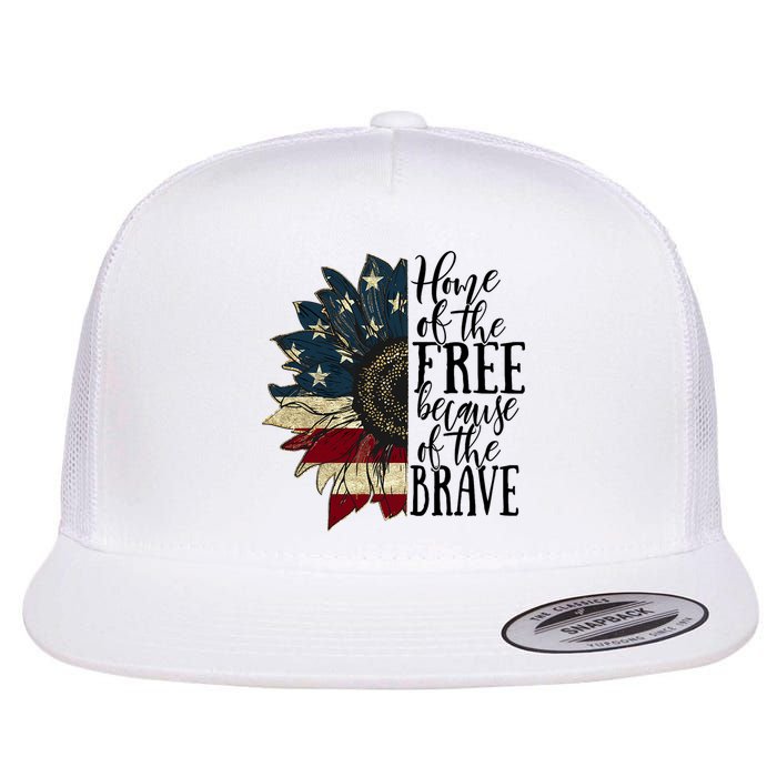 Home of the Free because of the Brave American Sunflower Flat Bill Trucker Hat