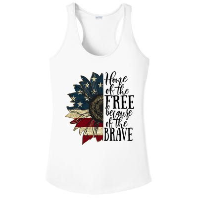 Home of the Free because of the Brave American Sunflower Ladies PosiCharge Competitor Racerback Tank