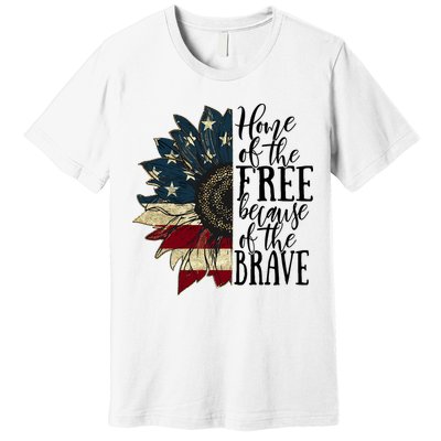 Home of the Free because of the Brave American Sunflower Premium T-Shirt