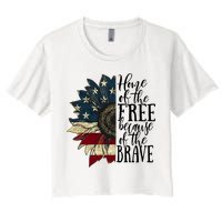 Home of the Free because of the Brave American Sunflower Women's Crop Top Tee