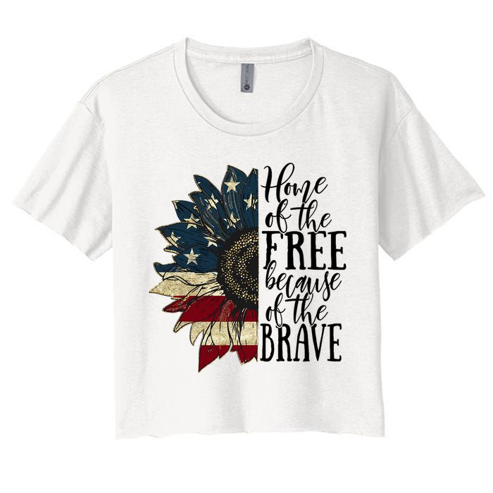 Home of the Free because of the Brave American Sunflower Women's Crop Top Tee