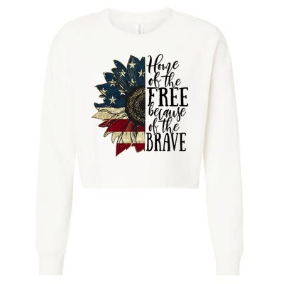 Home of the Free because of the Brave American Sunflower Cropped Pullover Crew
