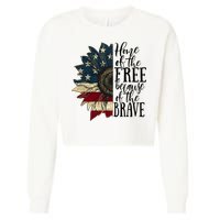 Home of the Free because of the Brave American Sunflower Cropped Pullover Crew
