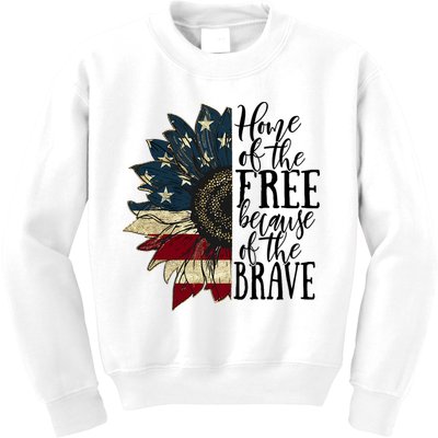 Home of the Free because of the Brave American Sunflower Kids Sweatshirt