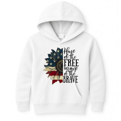 Home of the Free because of the Brave American Sunflower Kids Hoodie