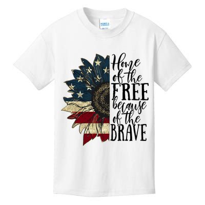 Home of the Free because of the Brave American Sunflower Kids T-Shirt