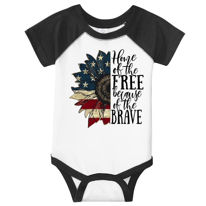 Home of the Free because of the Brave American Sunflower Infant Baby Jersey Bodysuit