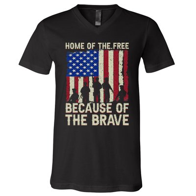 Home Of The Free Because Of The Brave American Flag 4th July V-Neck T-Shirt