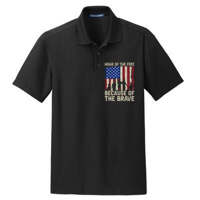 Home Of The Free Because Of The Brave American Flag 4th July Dry Zone Grid Polo