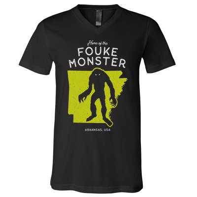 Home Of The Fouke Monster Arkansas Usa Cryptid V-Neck T-Shirt