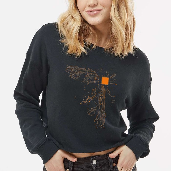 Heart Of The Tech Nerd Computer Core Processor Cropped Pullover Crew