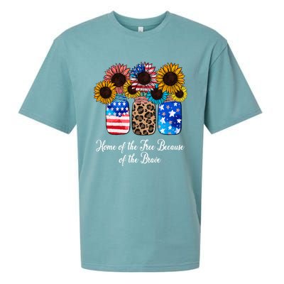 Home Of The Free Because Of The Brave Sunflower 4th Of July Gift Sueded Cloud Jersey T-Shirt