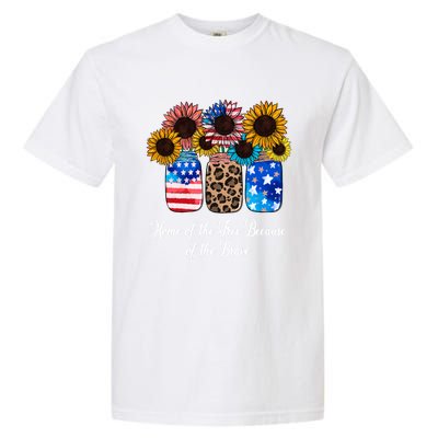 Home Of The Free Because Of The Brave Sunflower 4th Of July Gift Garment-Dyed Heavyweight T-Shirt