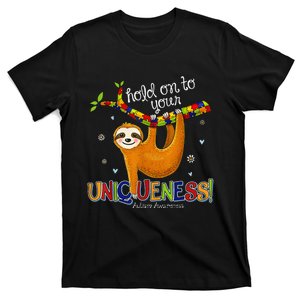 Hold On To Your Uniqueness Sloth ASD Awareness T-Shirt