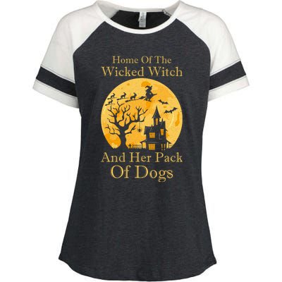 Home Of The Wicked Witch And Her Pack Of Dogs Halloween Enza Ladies Jersey Colorblock Tee