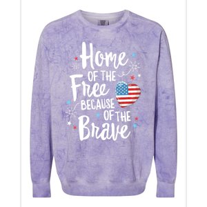 Home Of The Free Veterans 4th Of July Women Wife Patriotic Colorblast Crewneck Sweatshirt