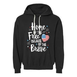 Home Of The Free Veterans 4th Of July Women Wife Patriotic Garment-Dyed Fleece Hoodie