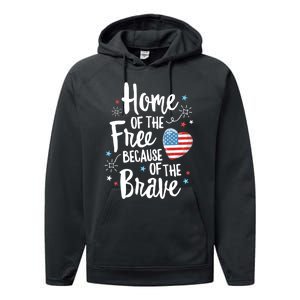 Home Of The Free Veterans 4th Of July Women Wife Patriotic Performance Fleece Hoodie