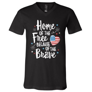 Home Of The Free Veterans 4th Of July Women Wife Patriotic V-Neck T-Shirt