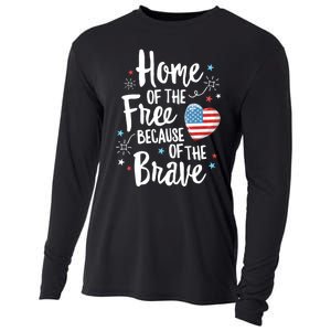 Home Of The Free Veterans 4th Of July Women Wife Patriotic Cooling Performance Long Sleeve Crew