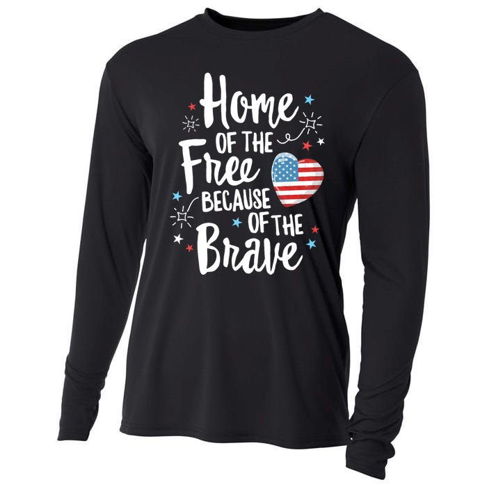 Home Of The Free Veterans 4th Of July Women Wife Patriotic Cooling Performance Long Sleeve Crew