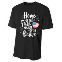 Home Of The Free Veterans 4th Of July Women Wife Patriotic Performance Sprint T-Shirt