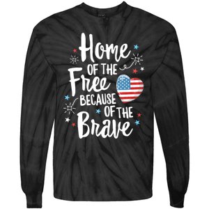 Home Of The Free Veterans 4th Of July Women Wife Patriotic Tie-Dye Long Sleeve Shirt