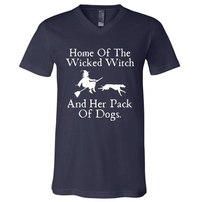 Home Of The Wicked Witch And Her Pack Of Dog Funny Halloween V-Neck T-Shirt