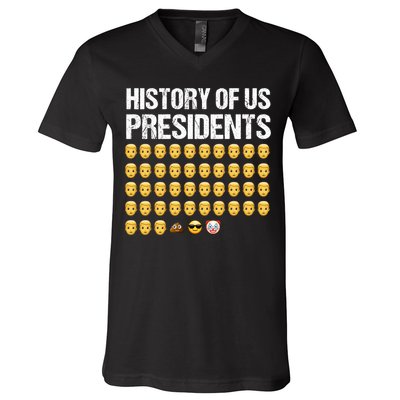 History Of US Presidents, USA Presidents Emoji Fun, Funny Emojis USA V-Neck T-Shirt