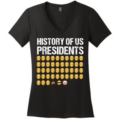 History Of US Presidents, USA Presidents Emoji Fun, Funny Emojis USA Women's V-Neck T-Shirt