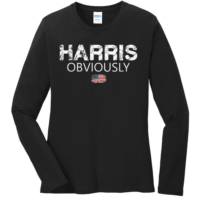 Harris Obviously Usa Flag Kamala Harris For President 2024 Ladies Long Sleeve Shirt