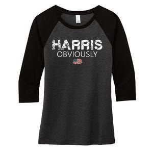 Harris Obviously Usa Flag Kamala Harris For President 2024 Women's Tri-Blend 3/4-Sleeve Raglan Shirt