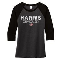 Harris Obviously Usa Flag Kamala Harris For President 2024 Women's Tri-Blend 3/4-Sleeve Raglan Shirt