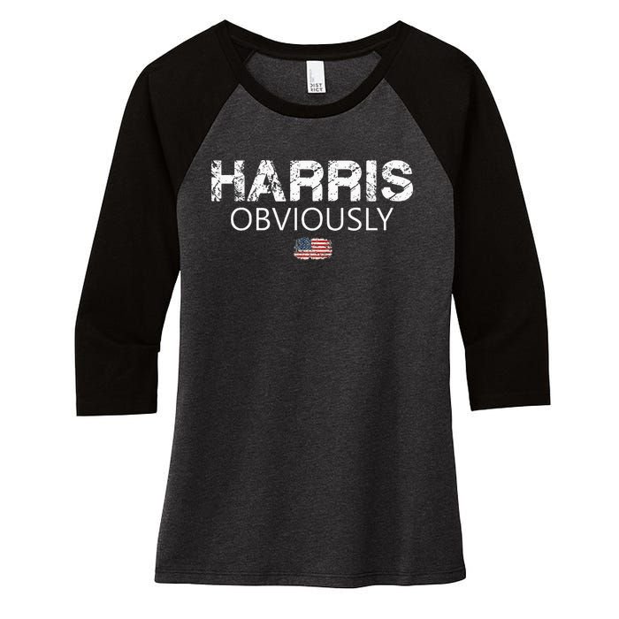 Harris Obviously Usa Flag Kamala Harris For President 2024 Women's Tri-Blend 3/4-Sleeve Raglan Shirt