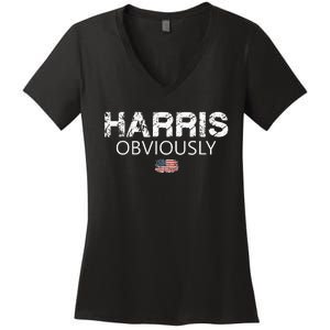 Harris Obviously Usa Flag Kamala Harris For President 2024 Women's V-Neck T-Shirt