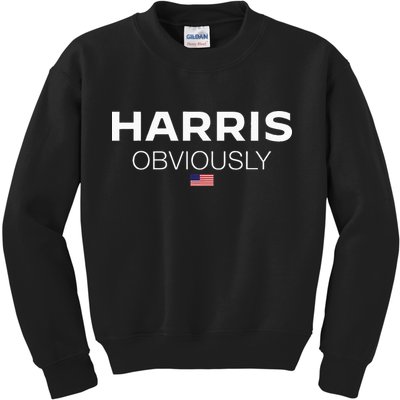 Harris Obviously Usa Flag Kamala Harris For President 2024 Kids Sweatshirt