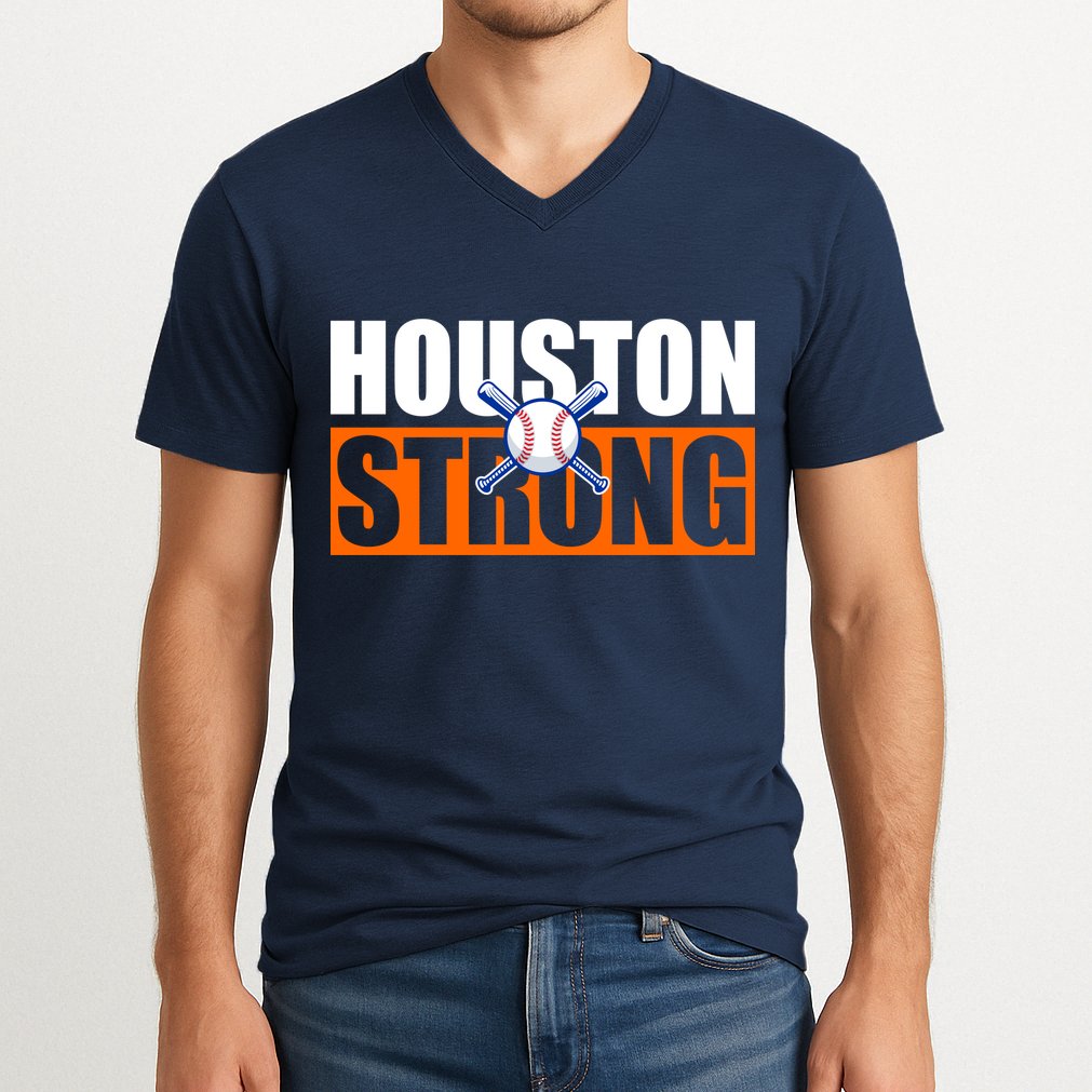 Houston Strong Baseball Bats Logo V-Neck T-Shirt