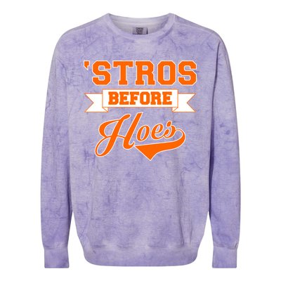 Houston 'Stros Before Hoes Baseball Script Colorblast Crewneck Sweatshirt