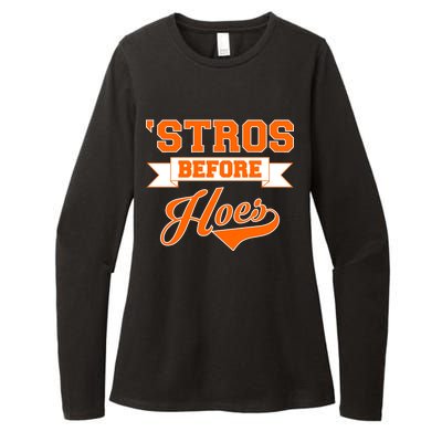 Houston 'Stros Before Hoes Baseball Script Womens CVC Long Sleeve Shirt