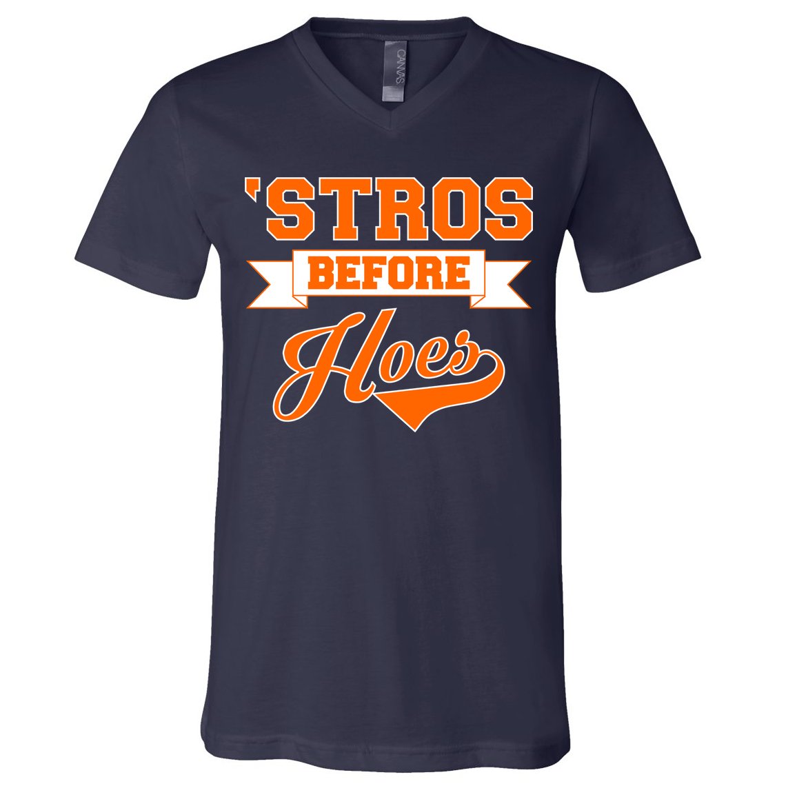 Houston 'Stros Before Hoes Baseball Script V-Neck T-Shirt