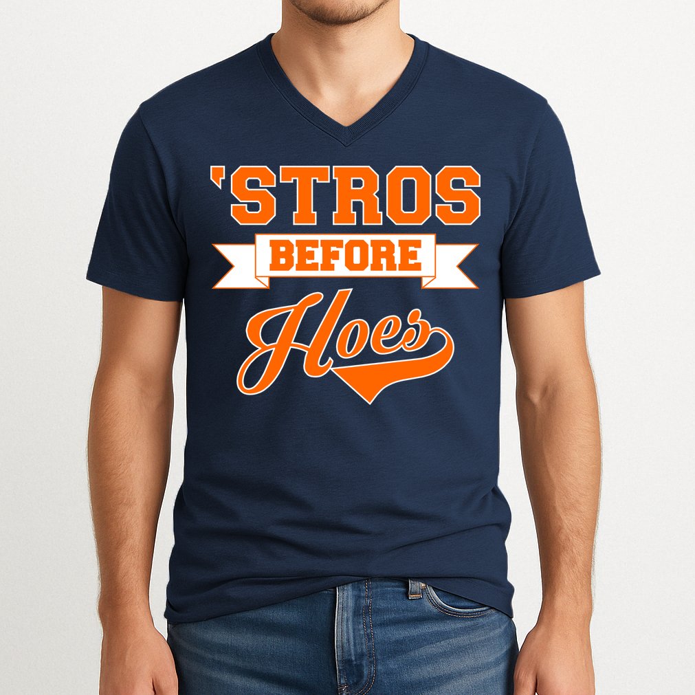 Houston 'Stros Before Hoes Baseball Script V-Neck T-Shirt