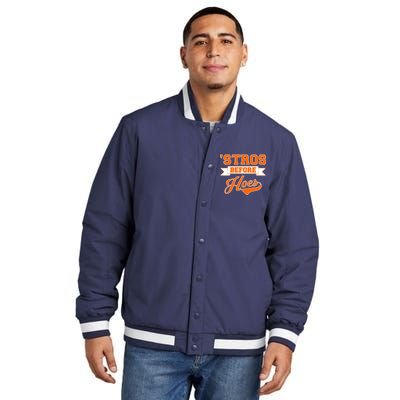 Houston 'Stros Before Hoes Baseball Script Insulated Varsity Jacket