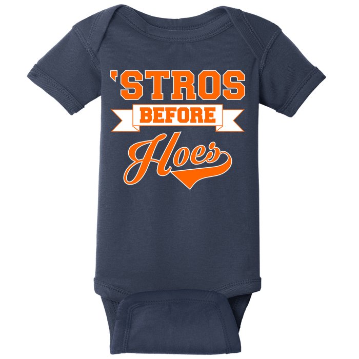 Houston 'Stros Before Hoes Baseball Script Baby Bodysuit
