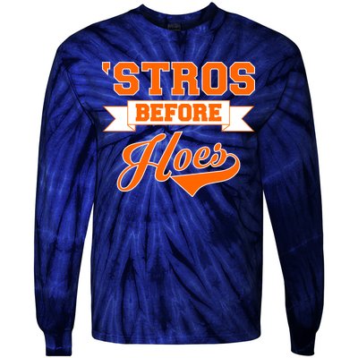 Houston 'Stros Before Hoes Baseball Script Tie-Dye Long Sleeve Shirt