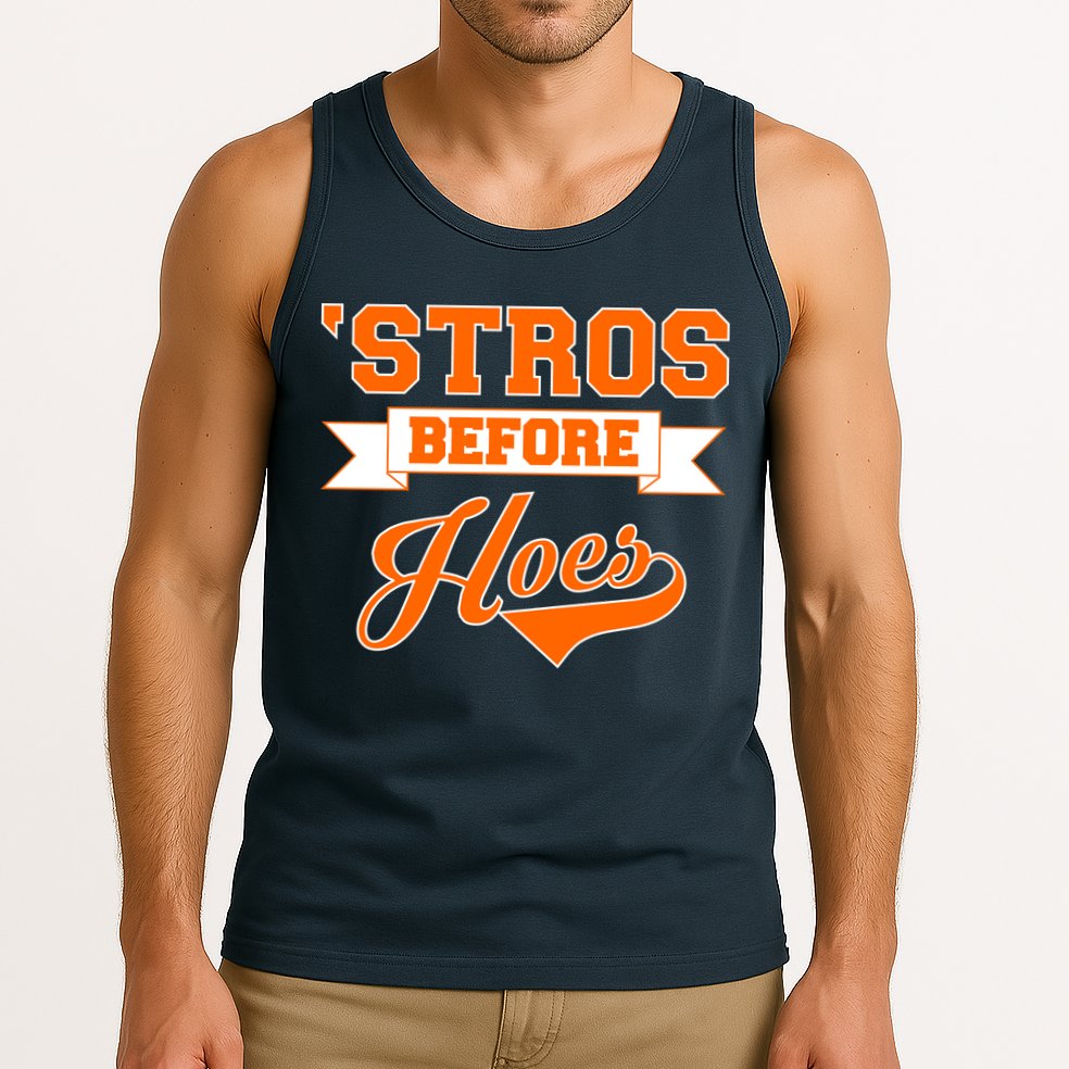 Houston 'Stros Before Hoes Baseball Script Tank Top
